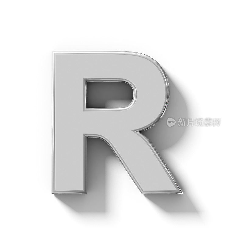 字母R 3D银孤立在白色与阴影正交投影